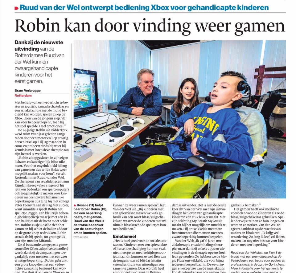 Algemeen Dagblad: Dankzij deze uitvinding kan gehandicapte Robin (14) weer gamen: ‘Heel emotioneel’ 